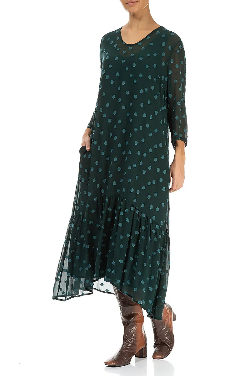 Flared Hem Peacock Dotty Silk Dress 4
