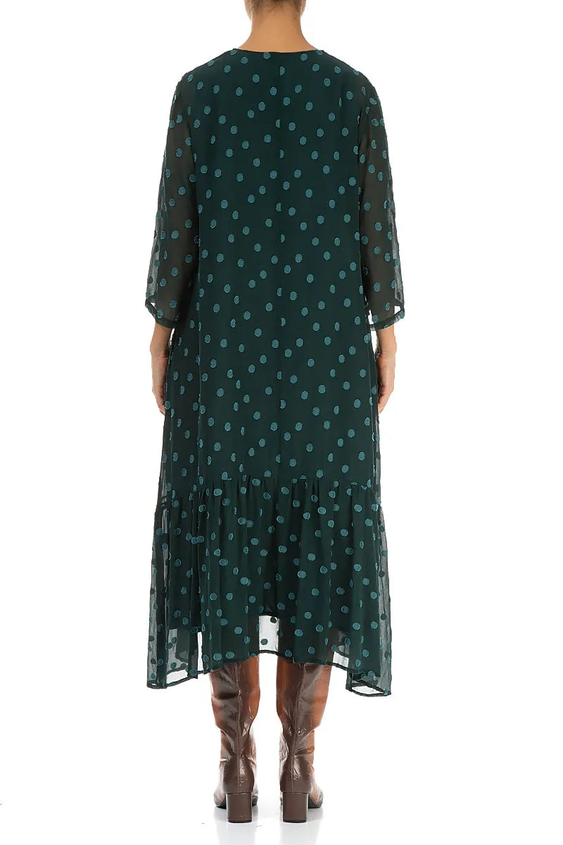 Flared Hem Peacock Dotty Silk Dress 2
