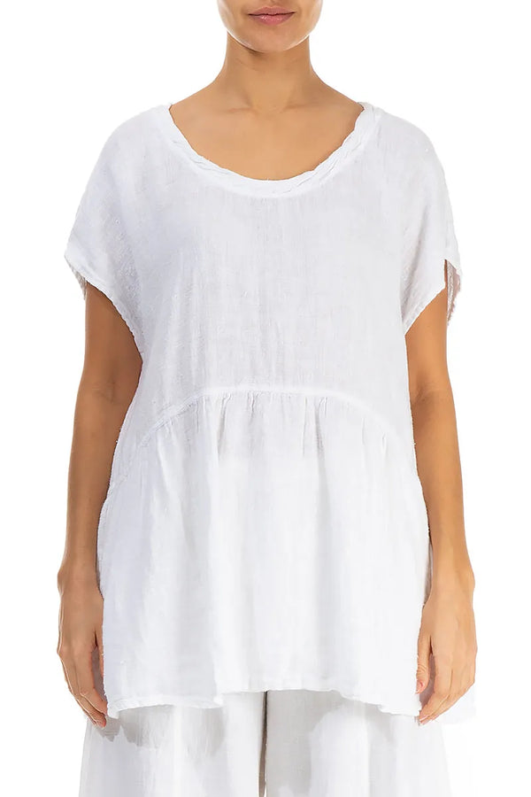 Flared Loose White Linen Blouse 1