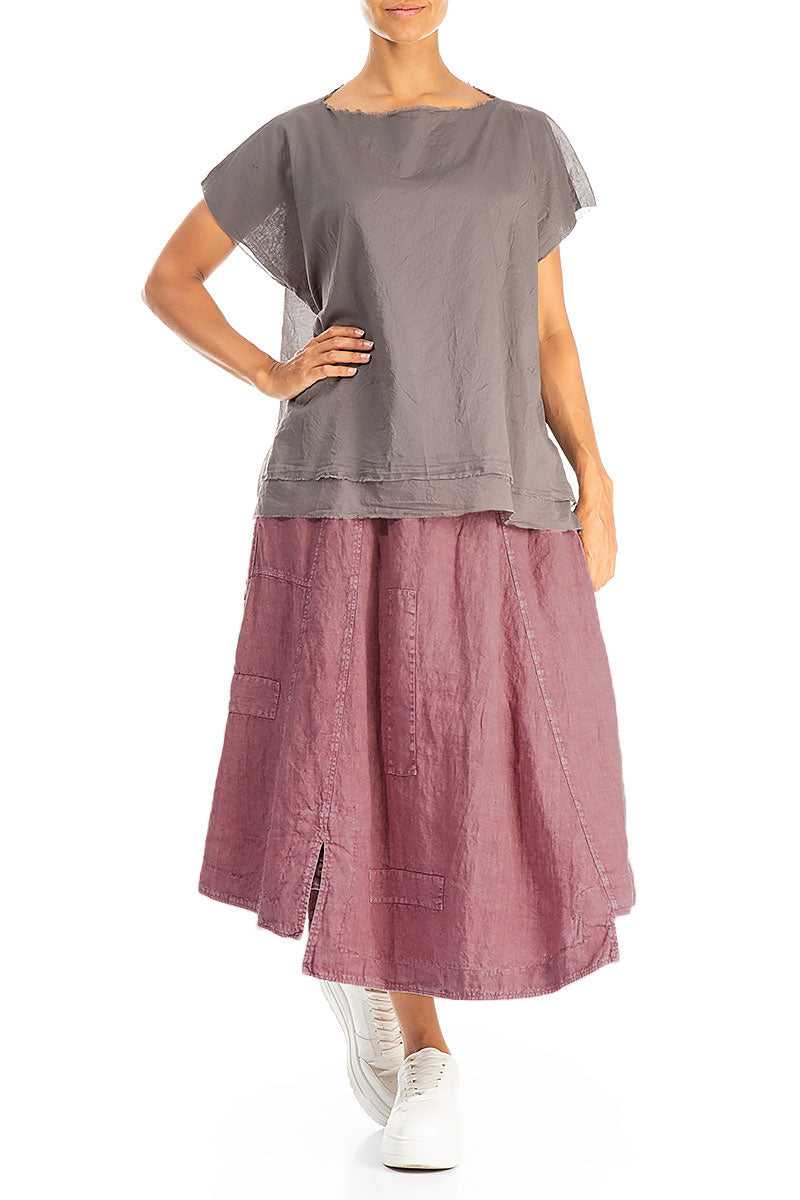 Flared Off-Dye Mauve Taupe Linen Skirt 5