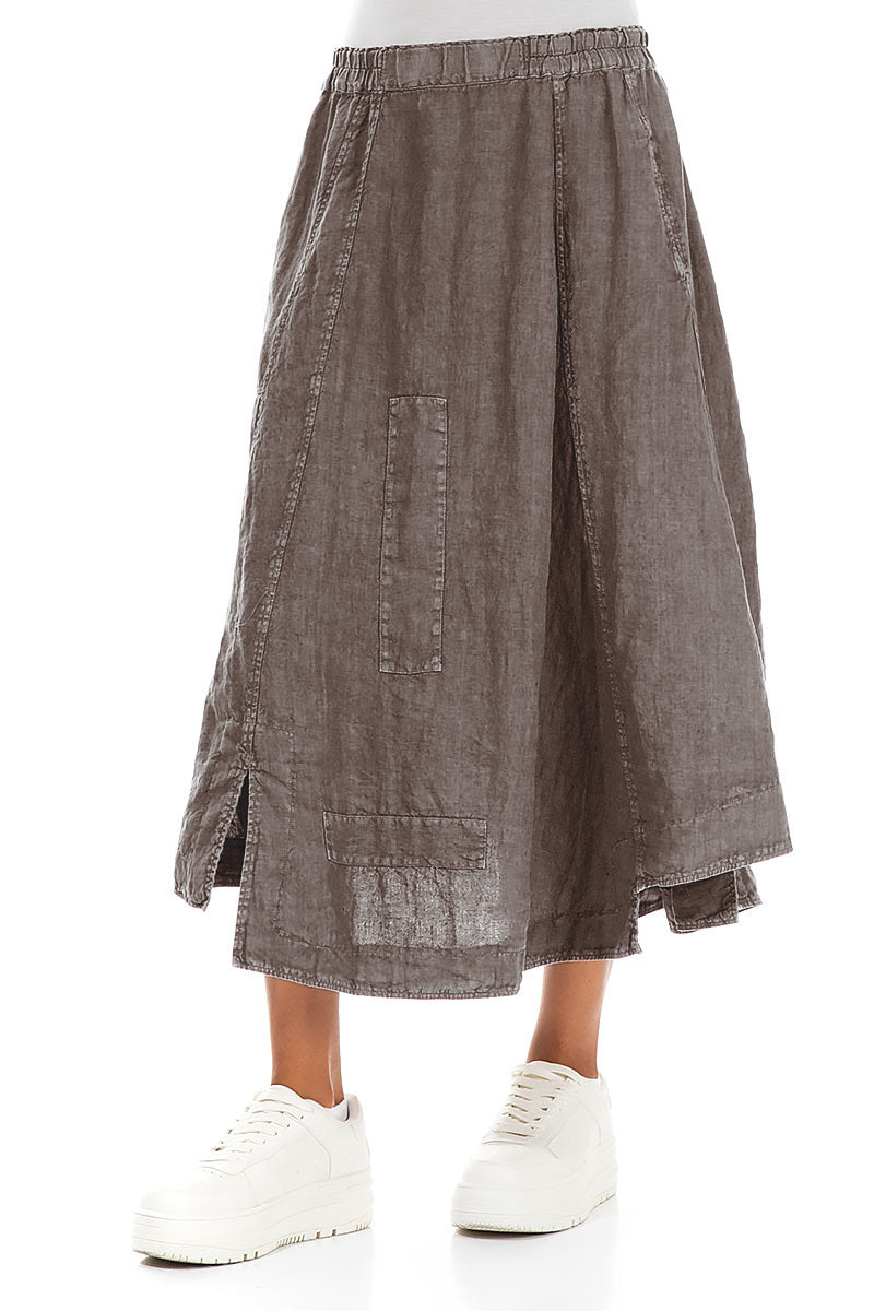Flared Off-Dye Truffle Linen Skirt 3