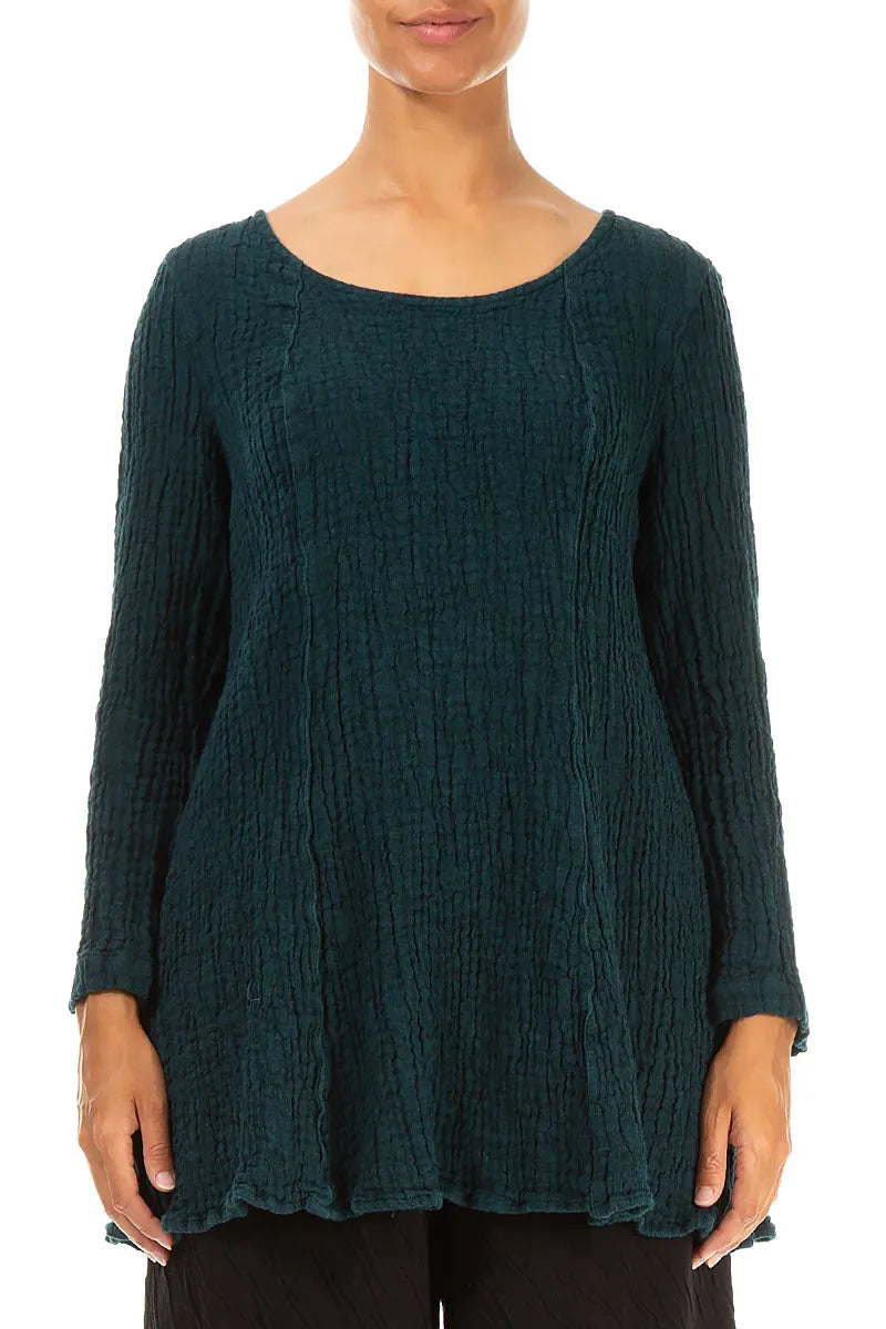 Flared Peacock Textured Linen Tunic