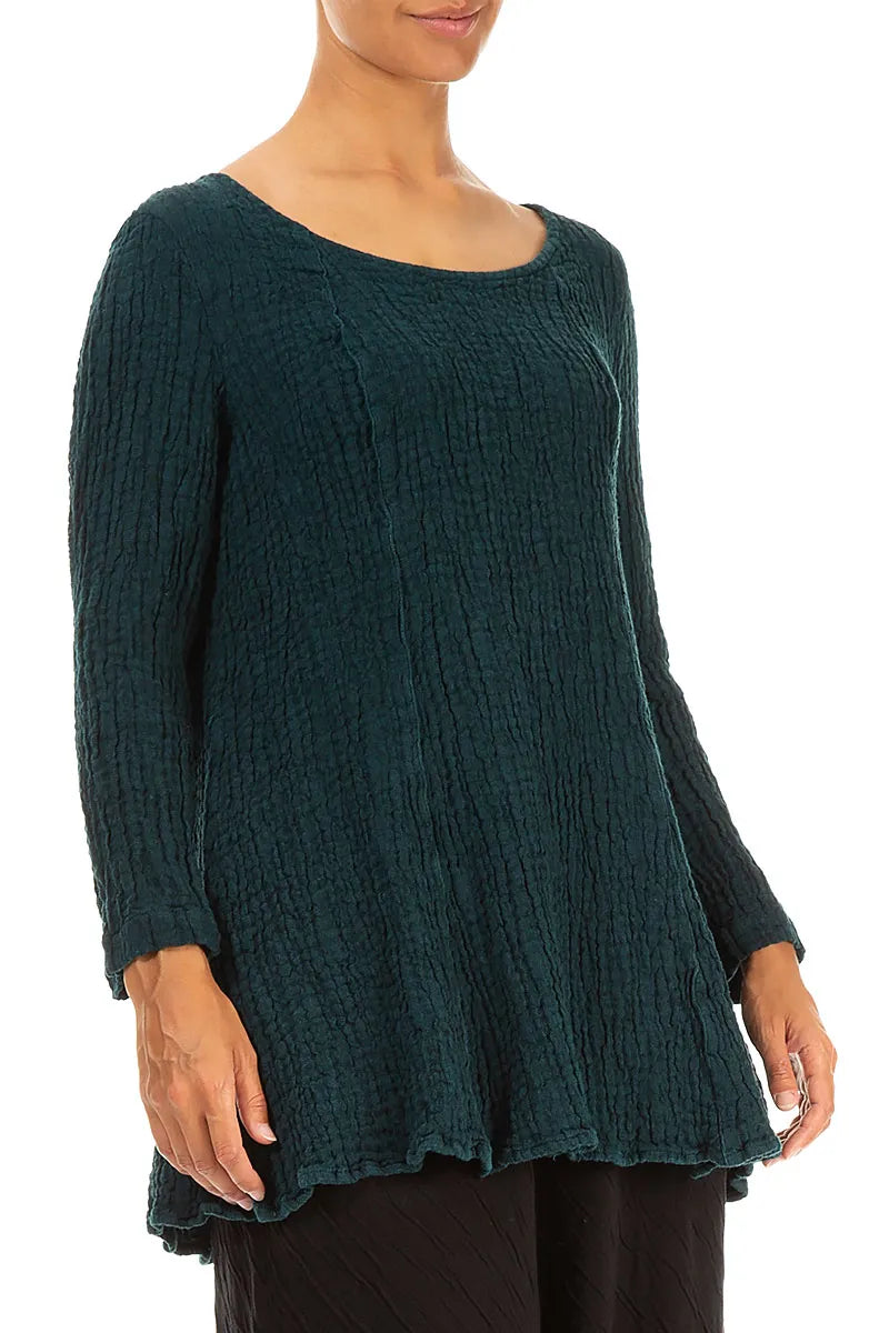 Flared Peacock Textured Linen Tunic