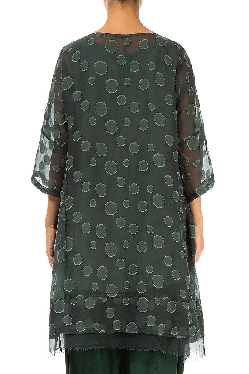 Flared Pine Green Bubbles Silk Tunic 2