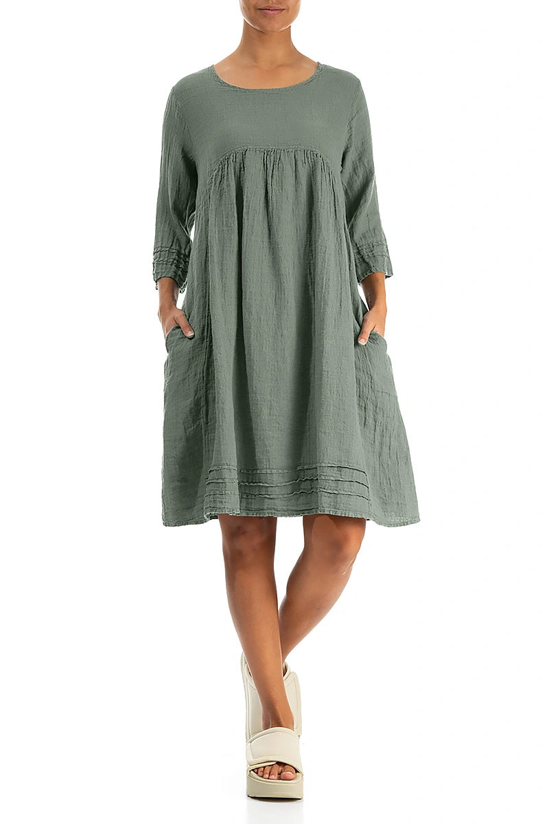 Robe évasée en lin sauge