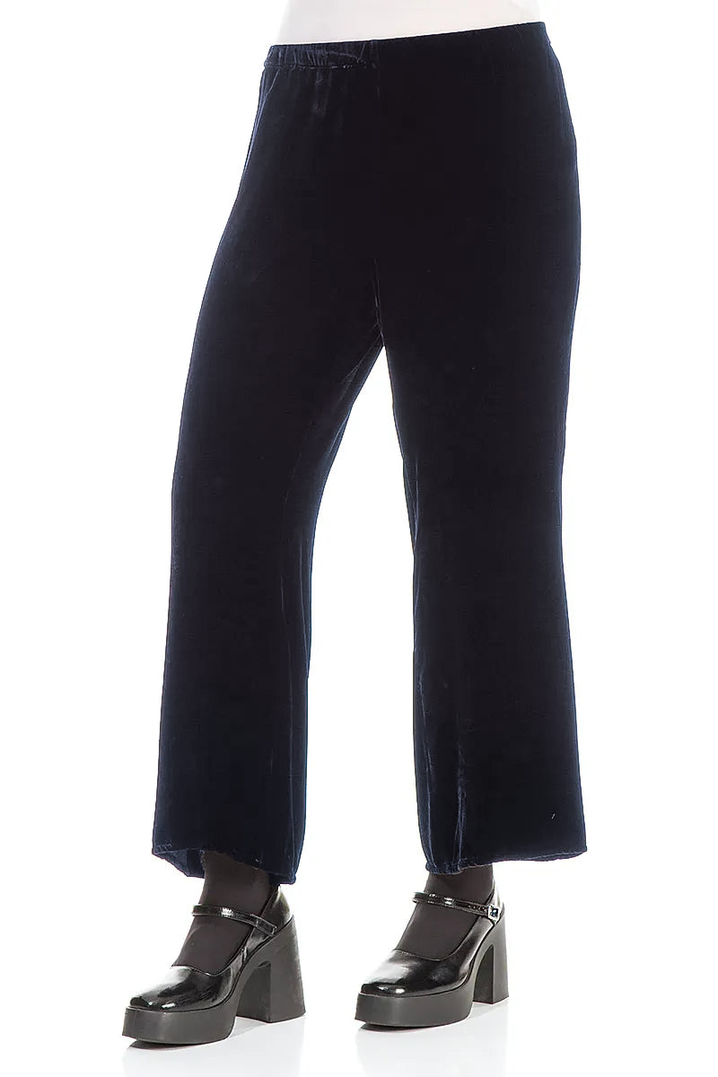 Flared Slate Blue Silk Velvet Trousers 4