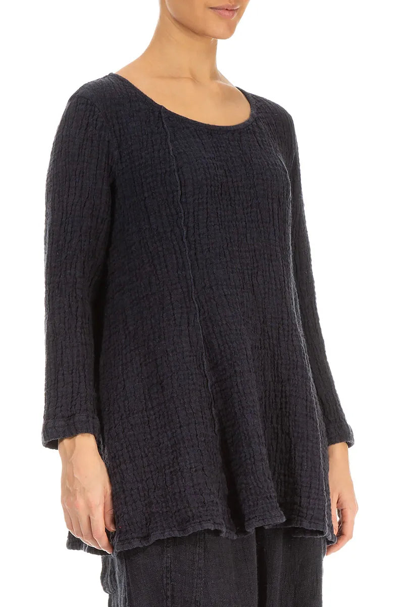 Flared Slate Blue Textured Linen Tunic 3