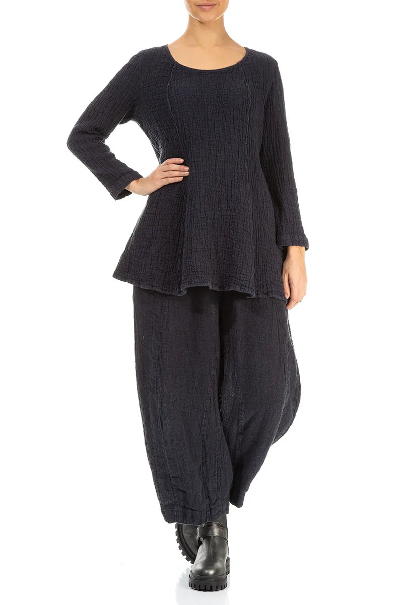 Flared Slate Blue Textured Linen Tunic 4