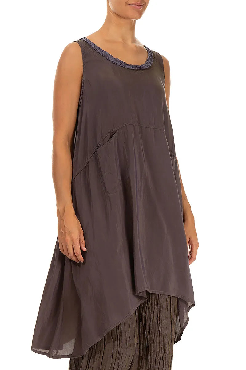 Flared Sleeveless Chocolate Brown Silk Bamboo Tunic 3