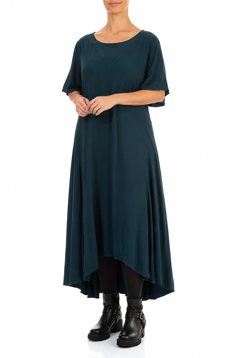 Flared Teal Viscose Dress 4