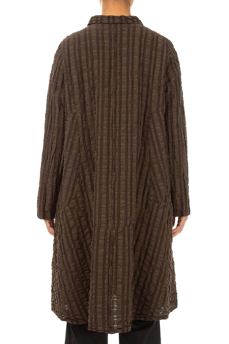 Flared Truffle Brown Checkered Linen Cotton Jacket 3