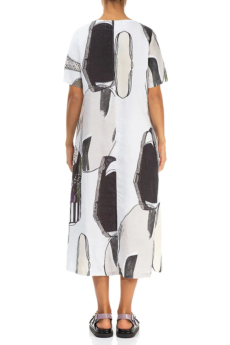 Flared V-Neck Tumbled Stone Linen Dress 2