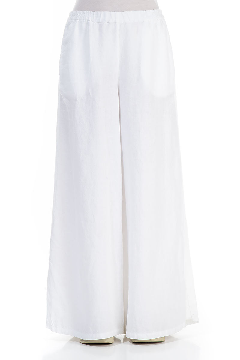 Flared Wide White Linen Trousers 1