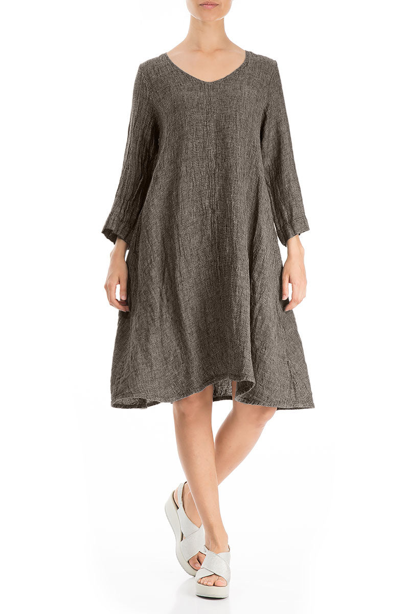 Floaty Beige Mélange Linen Dress 4