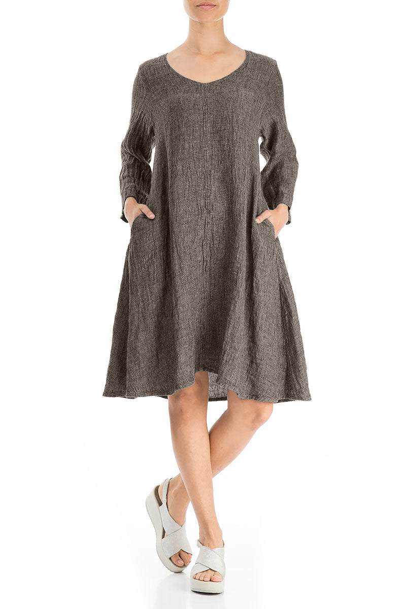Floaty Beige Mélange Linen Dress 3