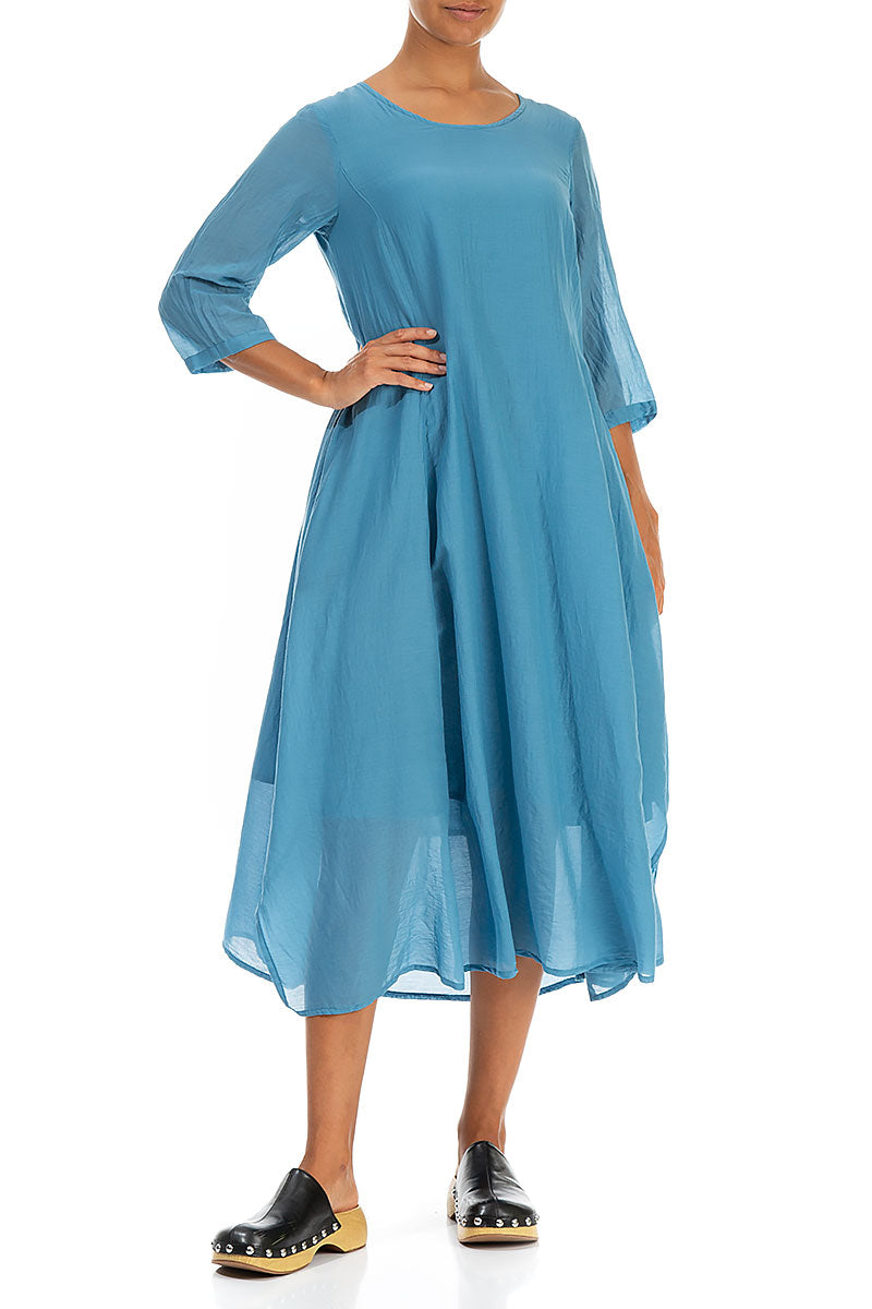 Half Sleeves Floaty Denim Silk Cotton Dress 5