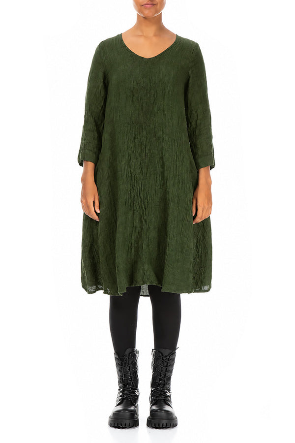Floaty Shamrock Green Mélange Linen Dress 1