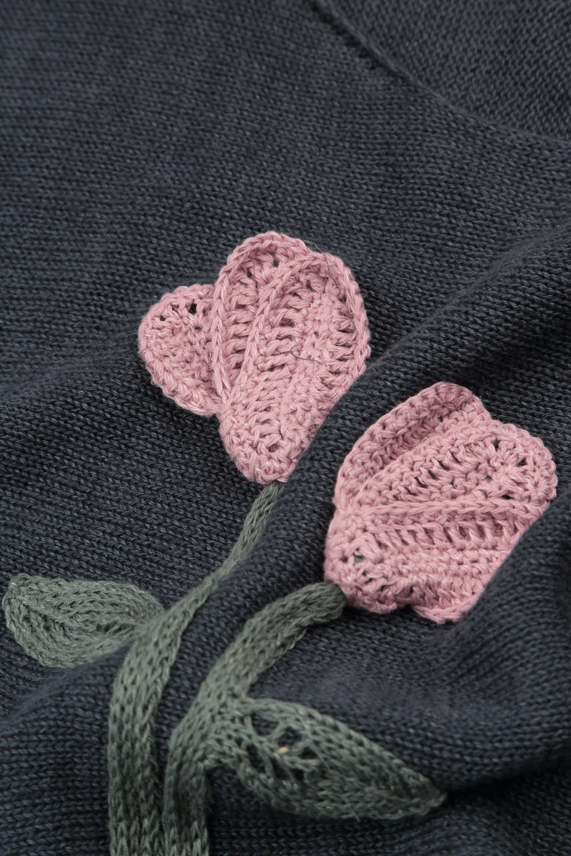 Floral Detail Graphite Linen Knit Blouse 6