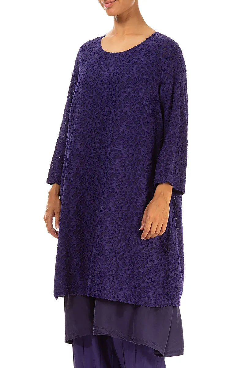 Floral Texture Layered Royal Purple Silk Dress 3
