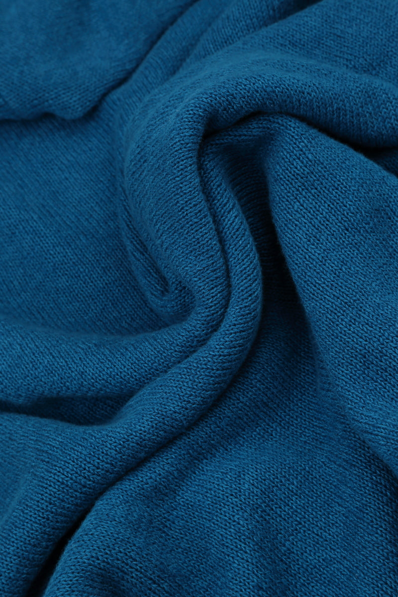 Flowers Decorated Cobalt Blue Linen Jumper