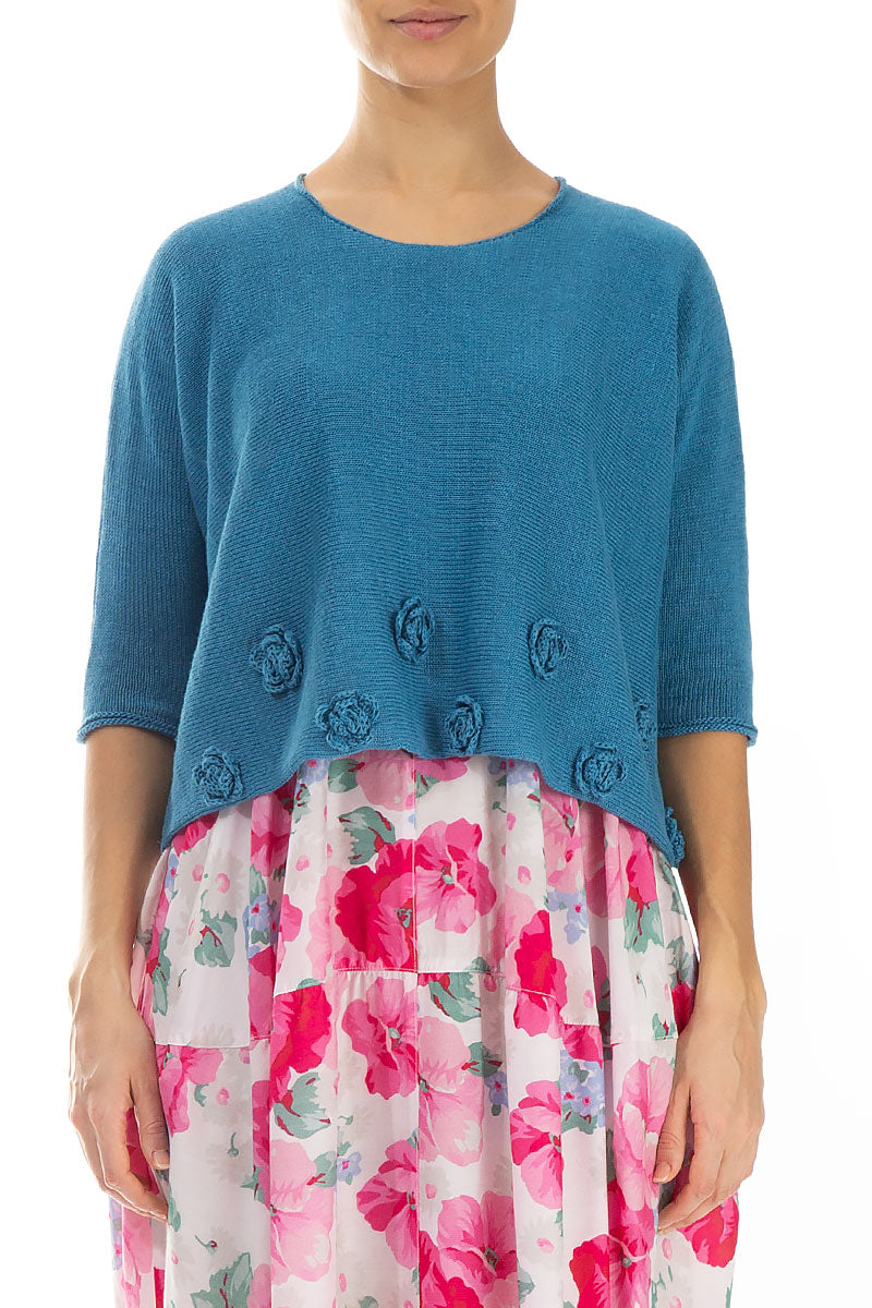 Flowers Decorated Denim Linen Jumper 1