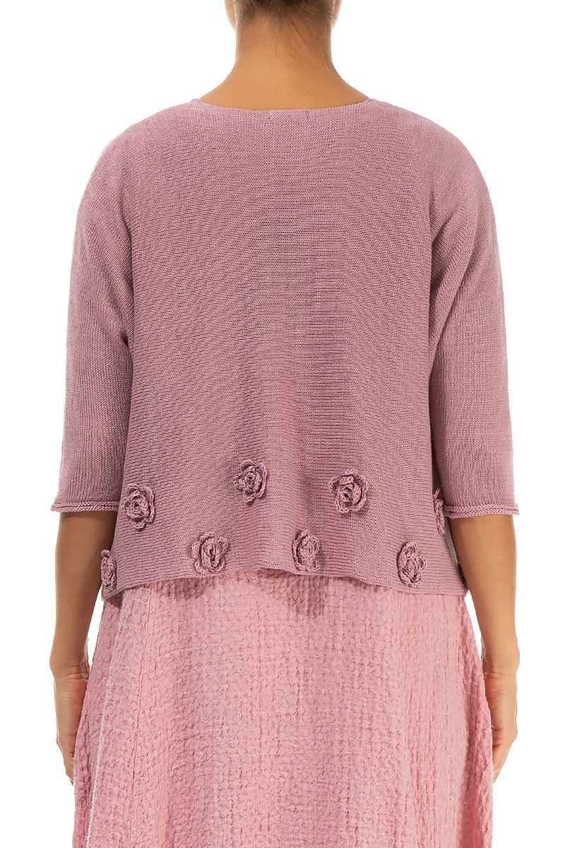 Flowers Decorated Mauve Pink Linen Jumper 2