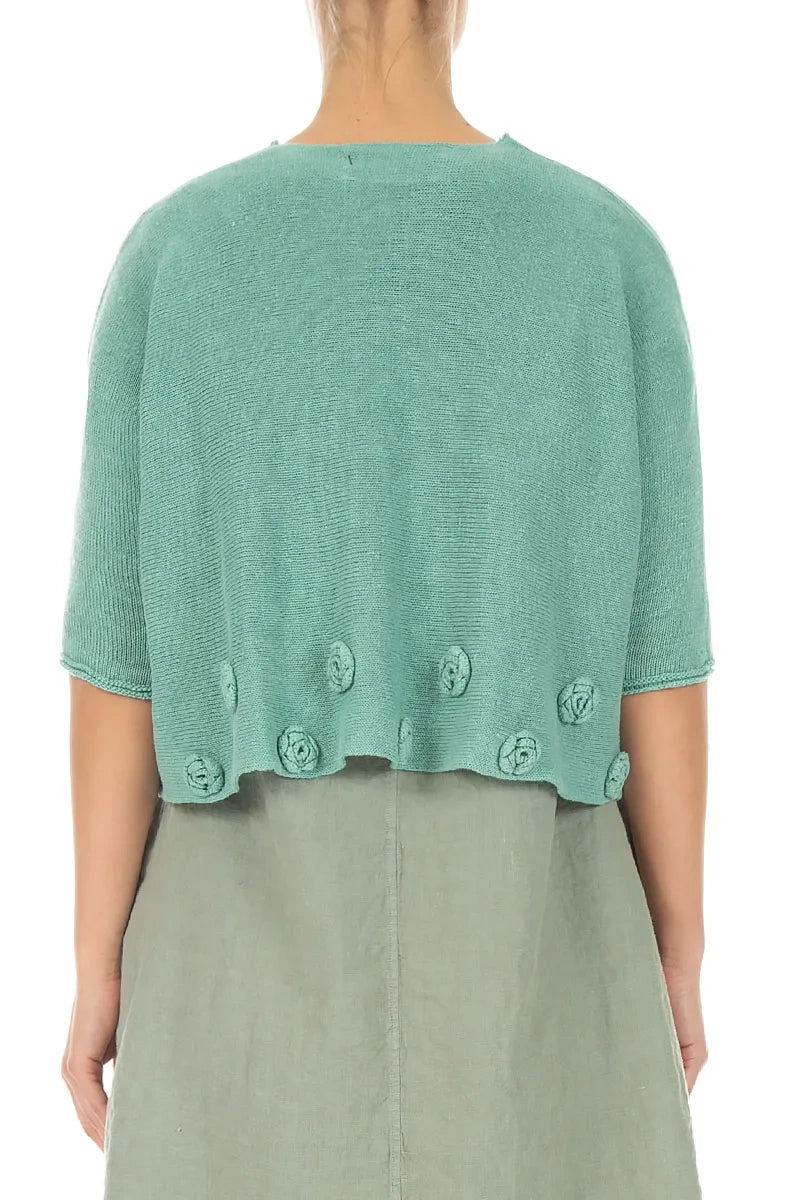 Flowers Decorated Mint Linen Jumper 2