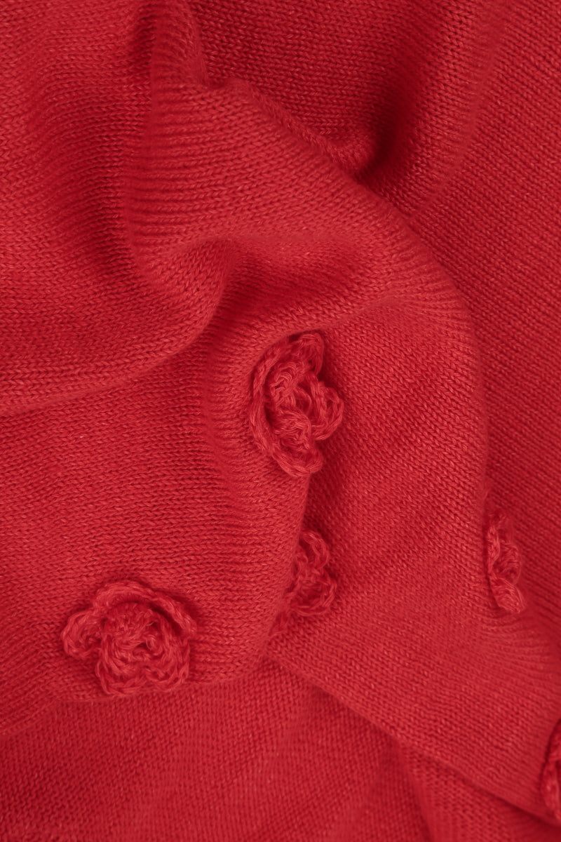 Flowers Decorated Red Linen Jumper 5