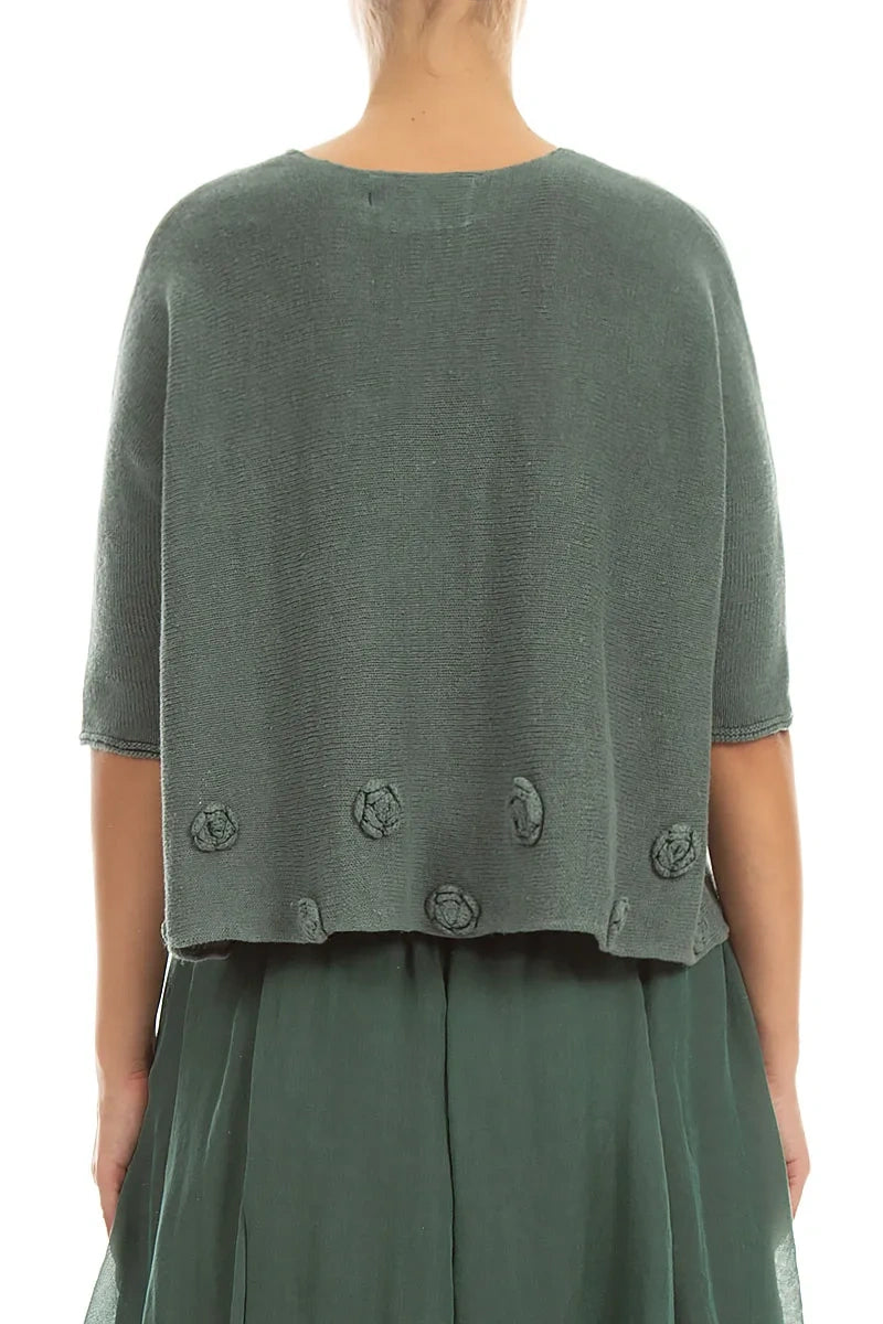 Flowers Decorated Sage Linen Jumper
