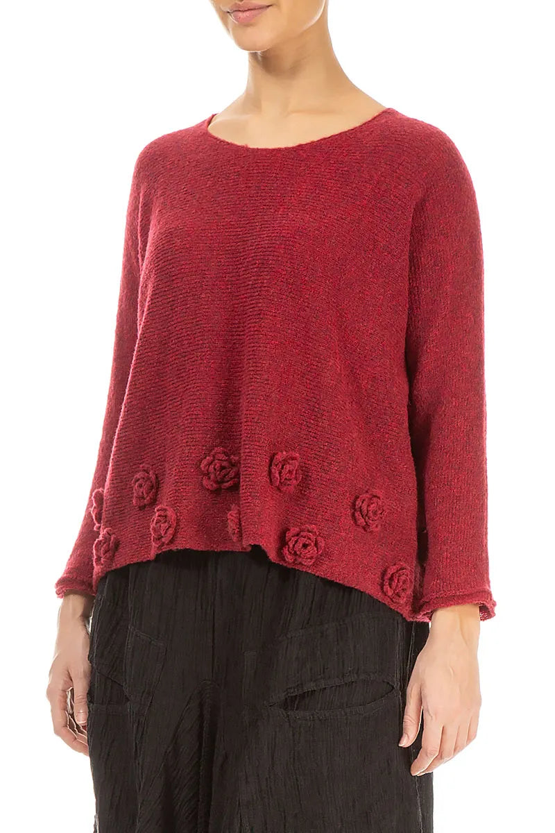 Flowers Red Wool Sweater 3