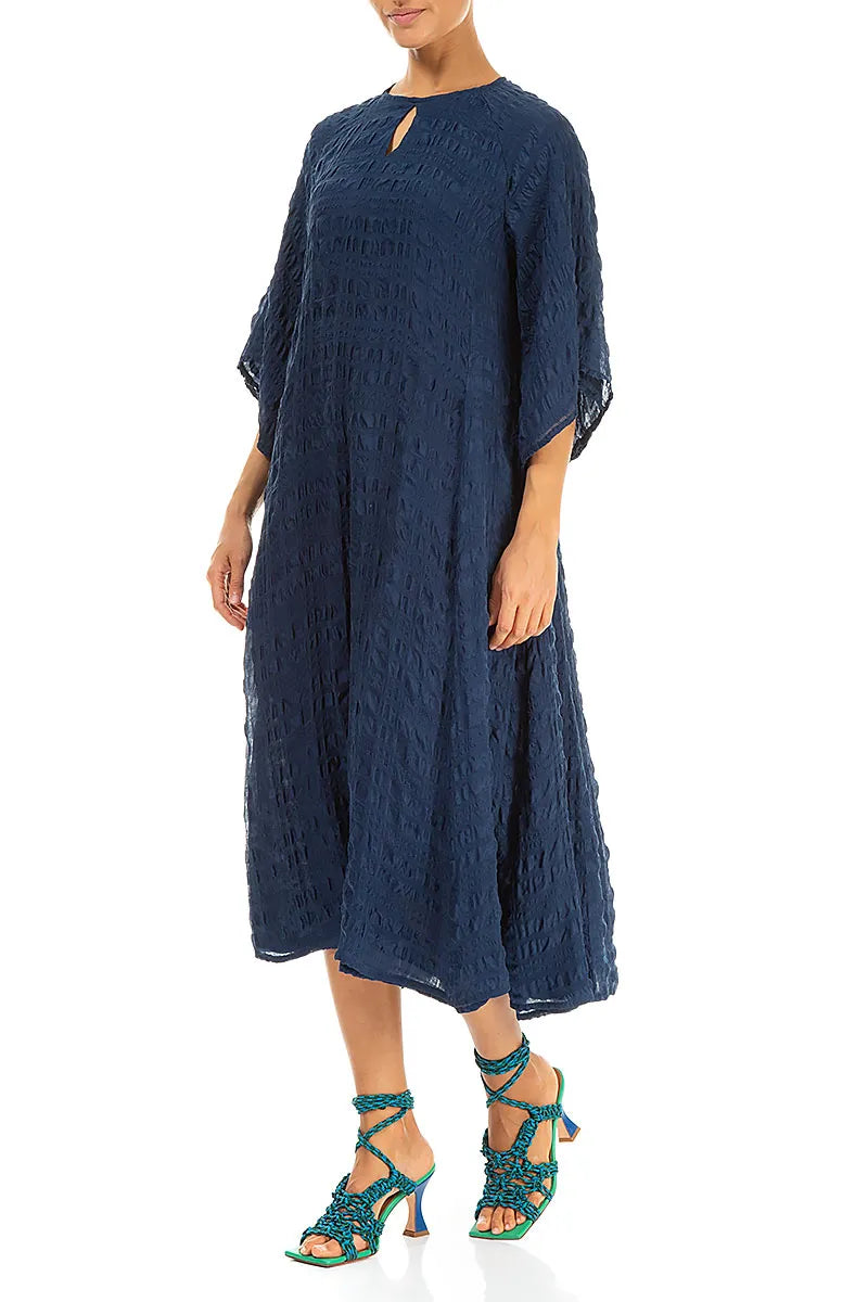 Flowing Navy Layered Silk Dress