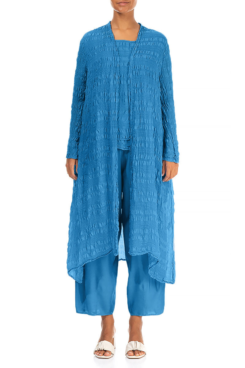 Veste fluide en soie légère bleu cobalt