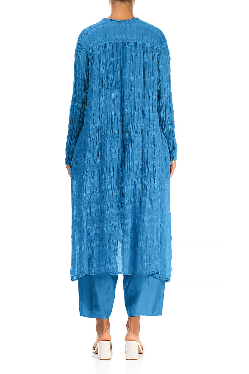 Veste fluide en soie légère bleu cobalt