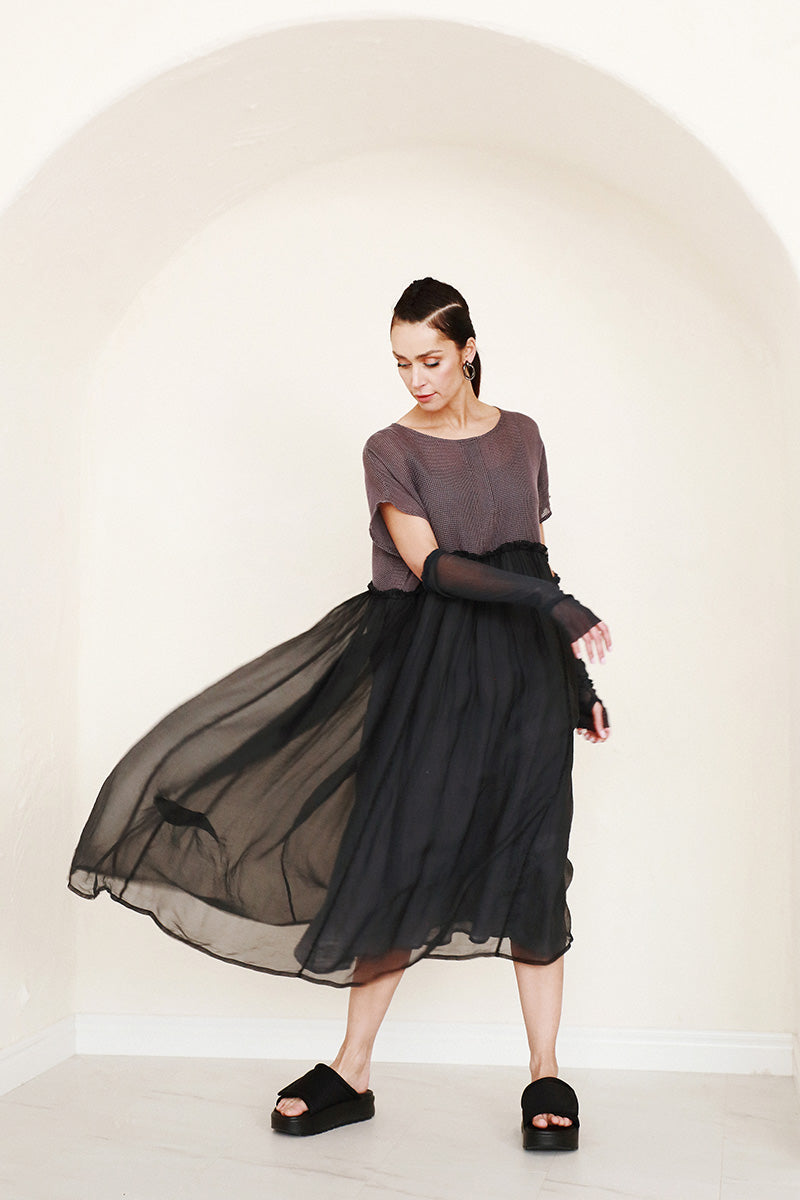 Flowy Graphite Mesh Silk Dress 5