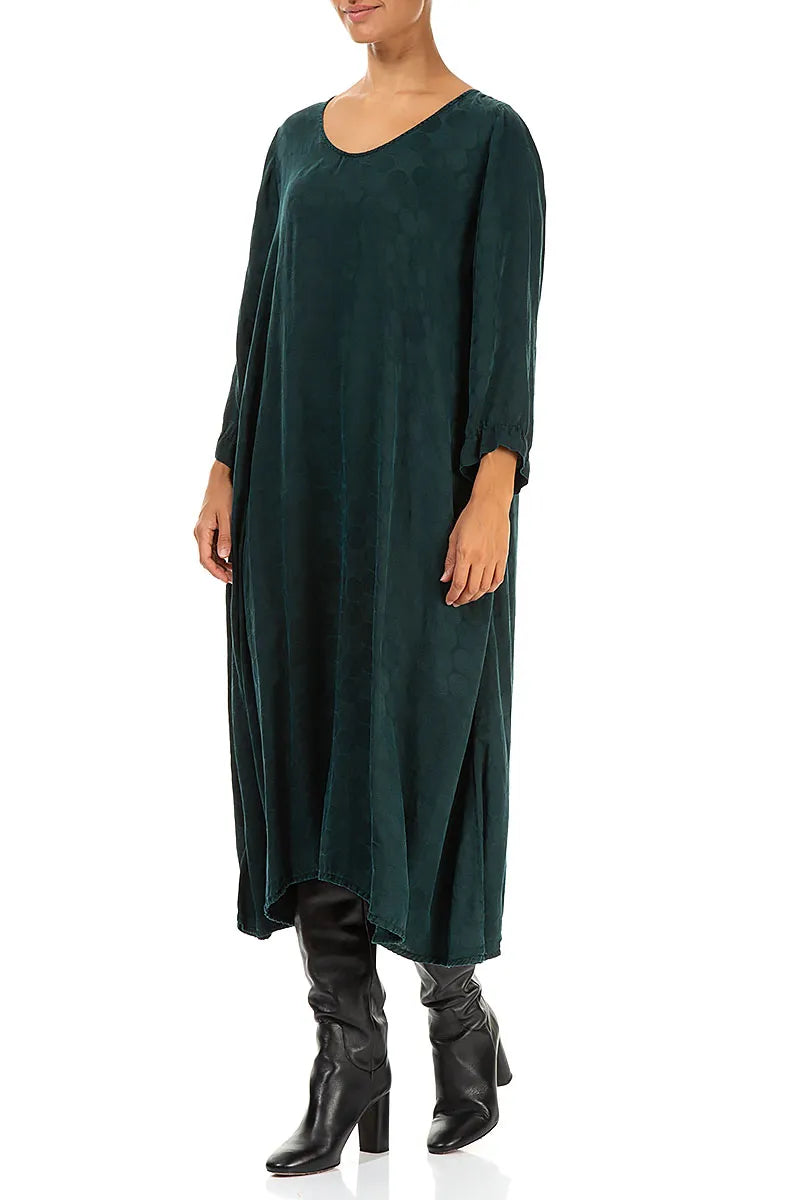 Robe fluide en soie texturée à motif paon rosette