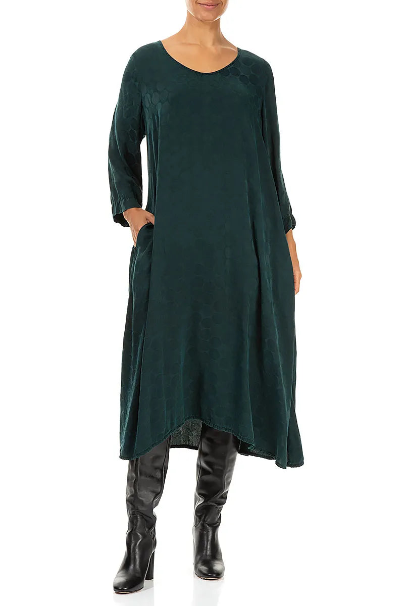 Robe fluide en soie texturée à motif paon rosette