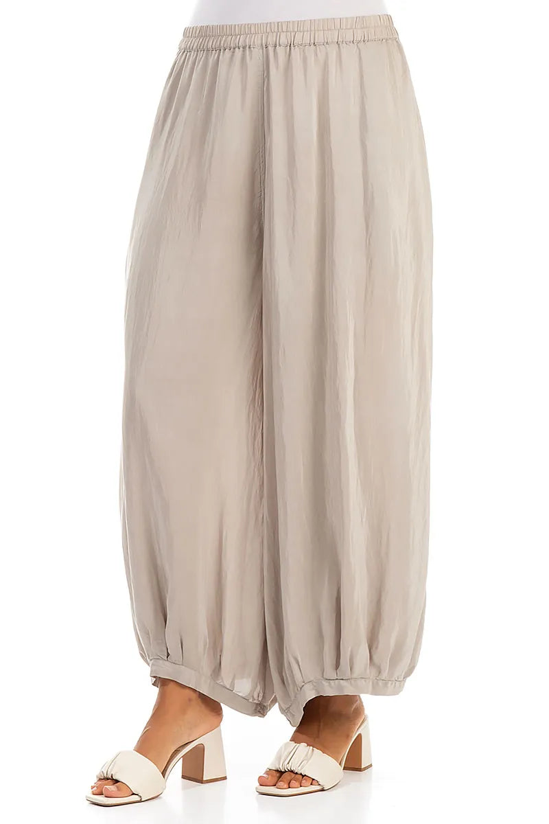 Flowy Beige Silk Bamboo Trousers 3