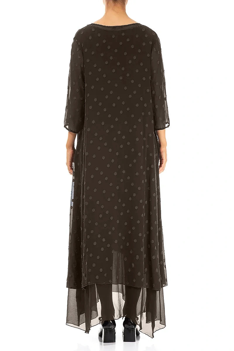 Forest Brown Dotty Silk Maxi Dress 2