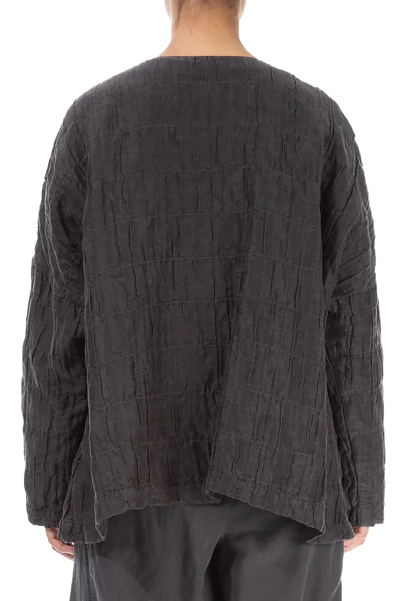 Forest Brown Pleated Silk Linen Jacket 2