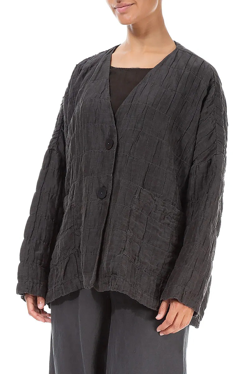 Forest Brown Pleated Silk Linen Jacket 3