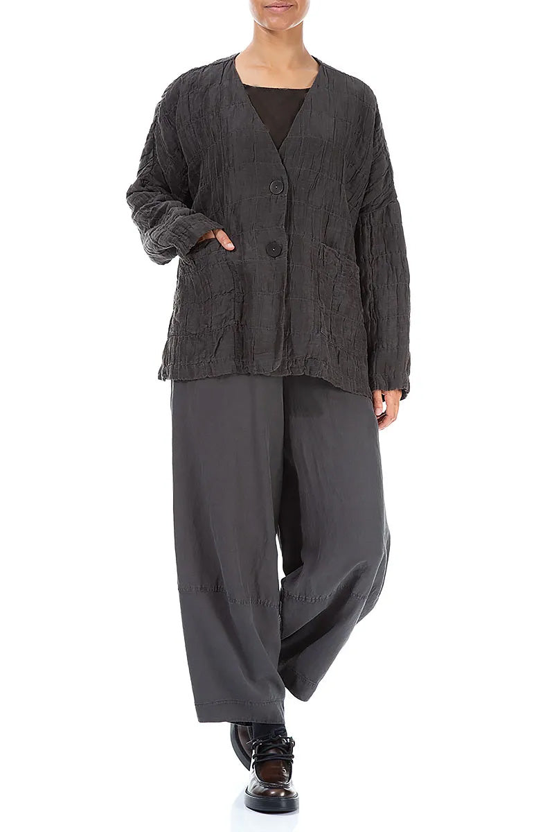 Forest Brown Pleated Silk Linen Jacket 4