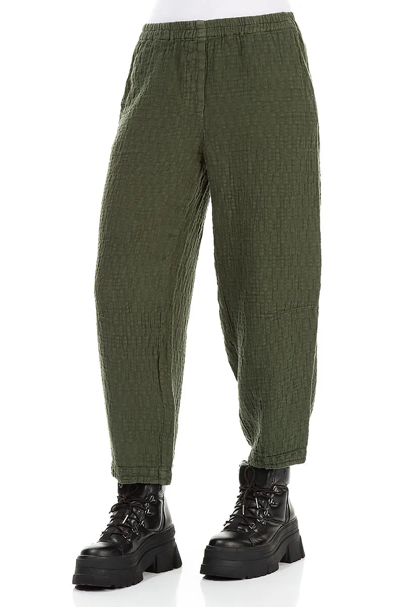 Pantalon en lin texturé couleur brume de forêt