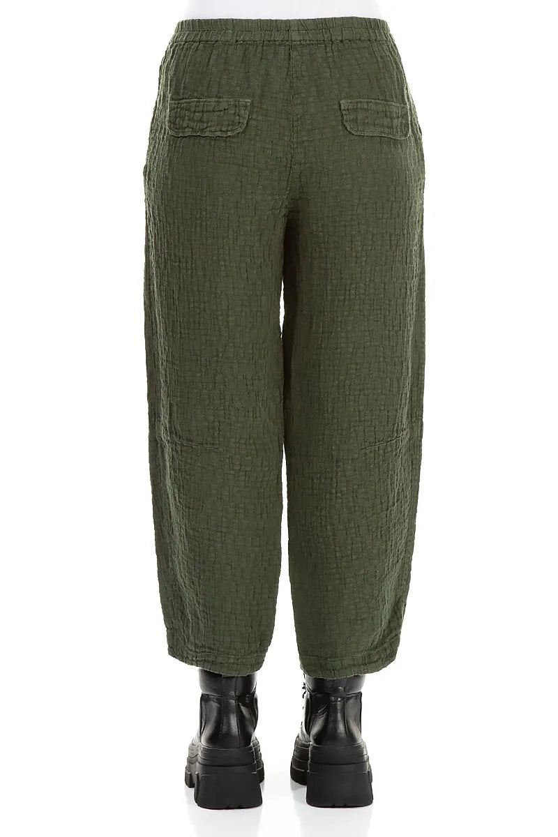Pantalon en lin texturé couleur brume de forêt