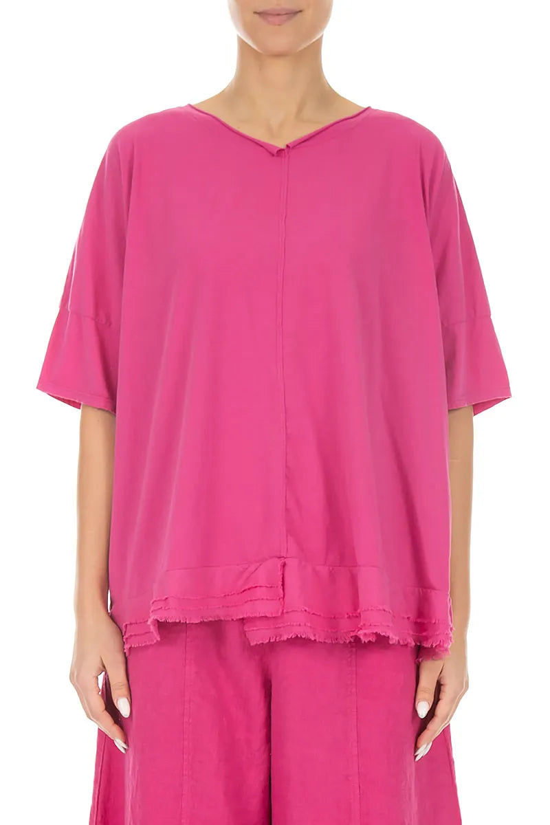 Frayed Hem Fuchsia Cotton Top