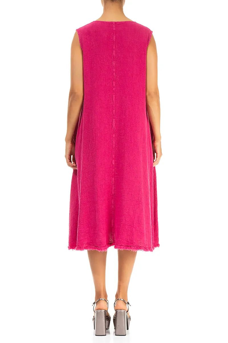 Frayed Hem Fuchsia Linen Viscose Dress 2