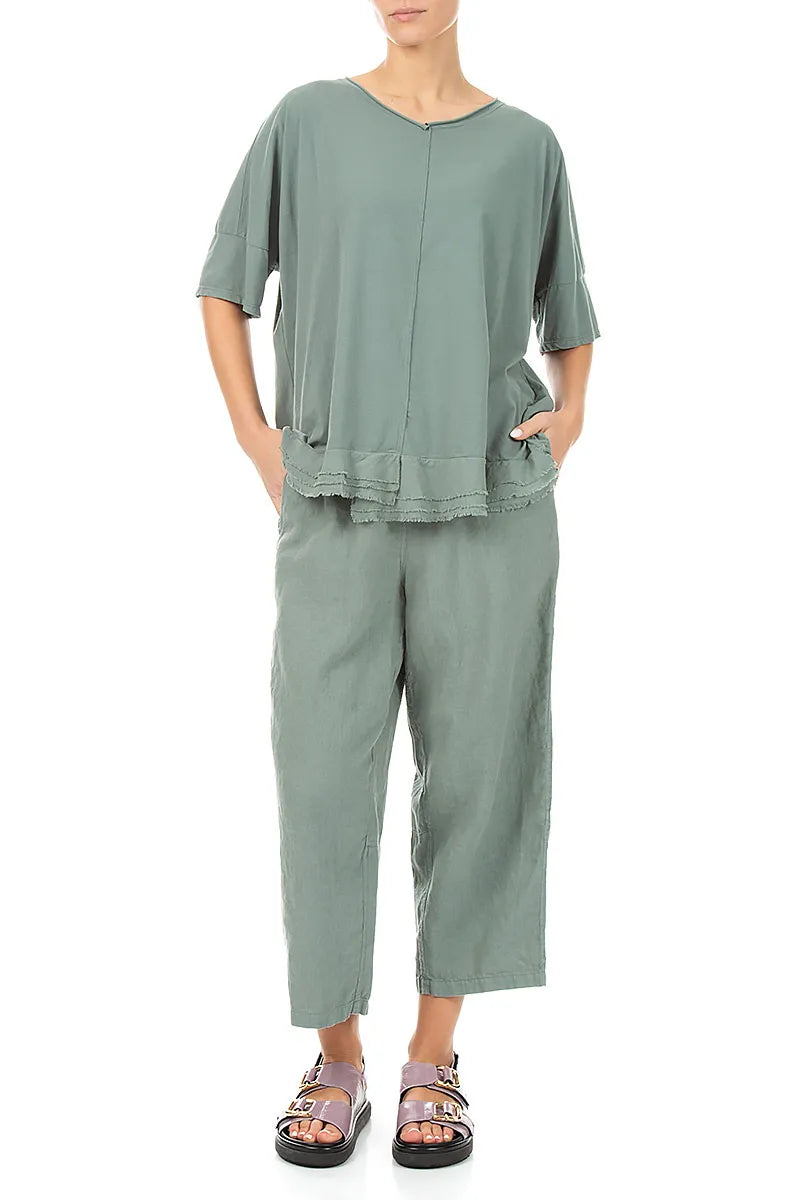 Frayed Hem Sage Cotton Top 4