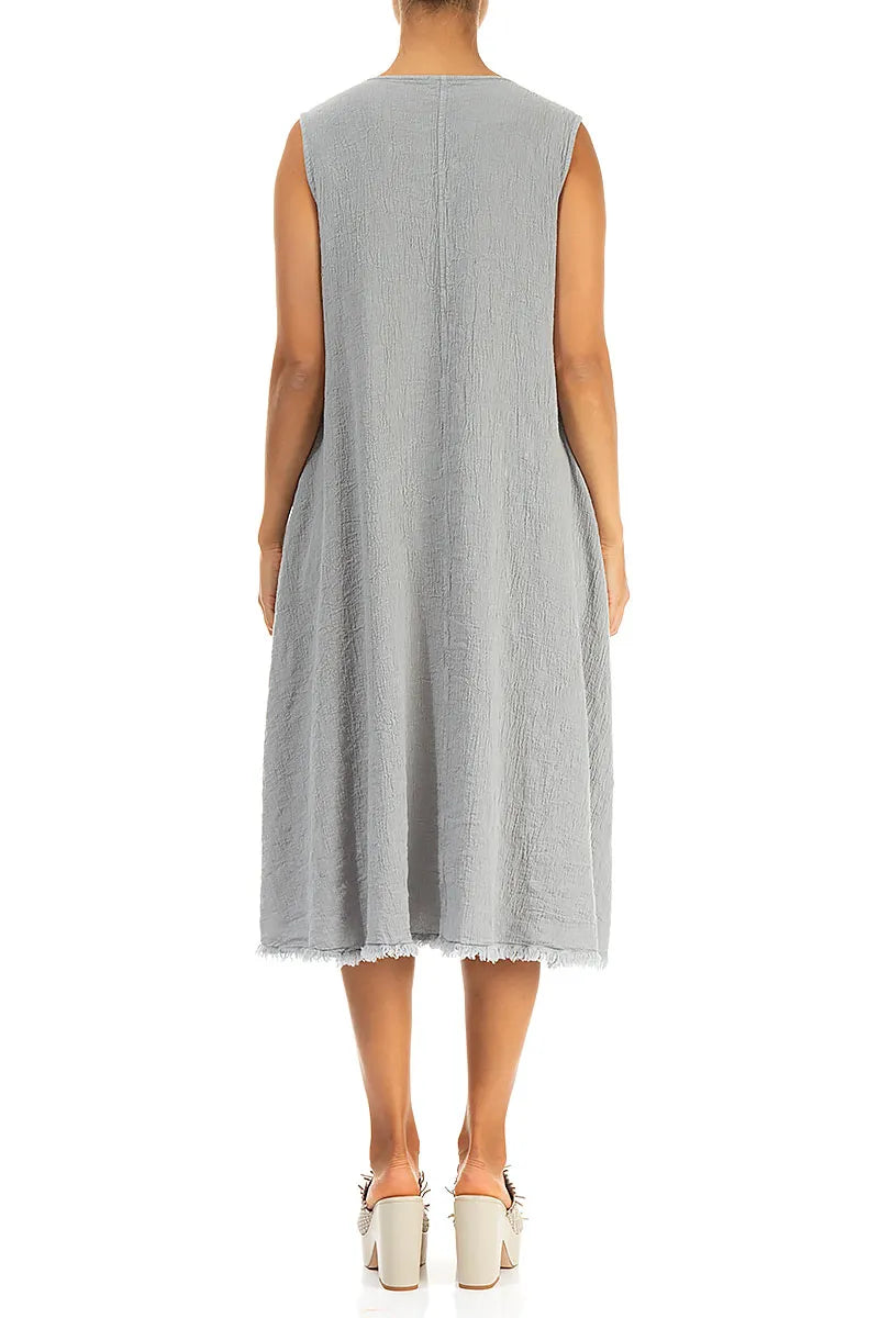 Frayed Hem Silver Grey Linen Viscose Dress