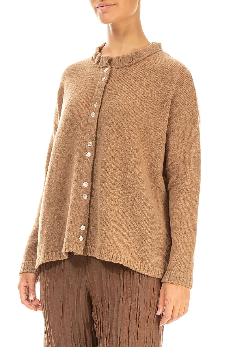 Frill Collar Caramel Wool Cardigan 3