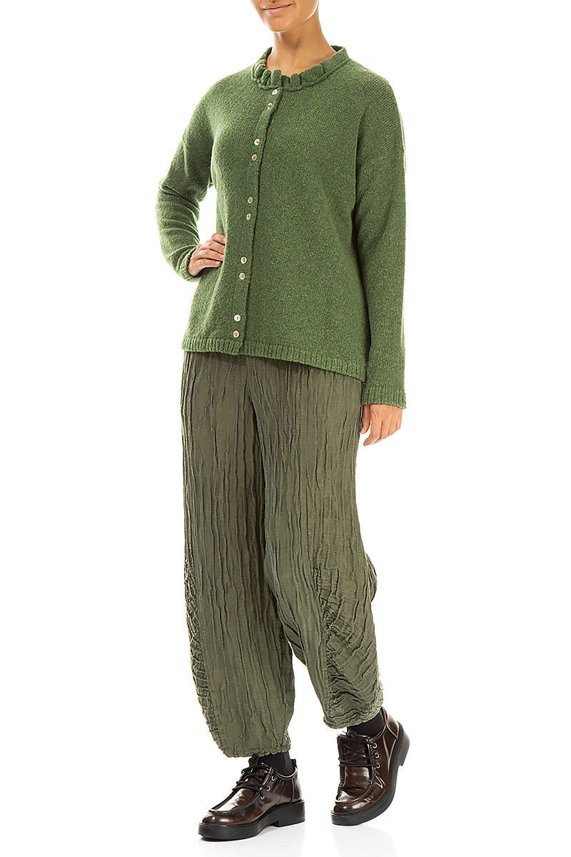 Frill Collar Dark Sage Wool Cardigan 4