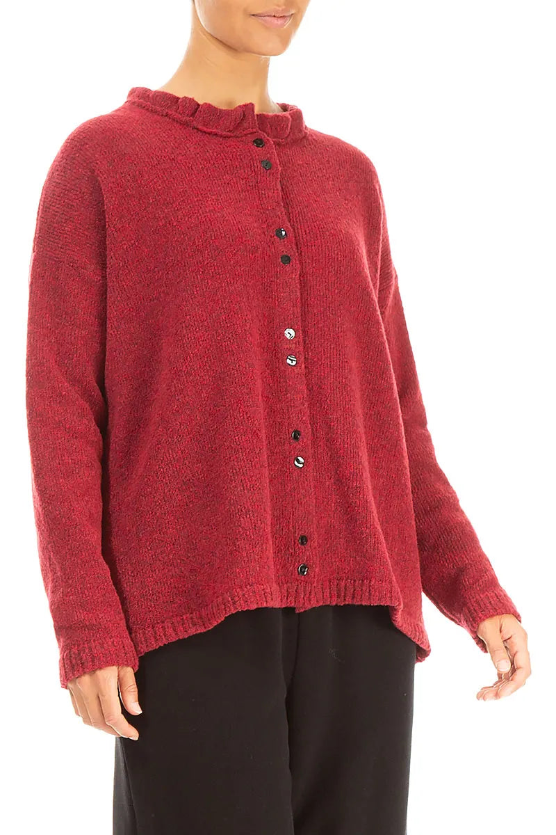 Frill Collar Ruby Red Wool Cardigan 3